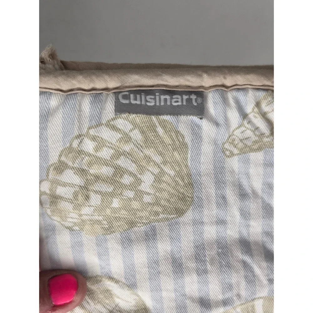 Cuisinart Oven Mitt and Pot Holder Set Coastal Seashell Blue White Tan Striped